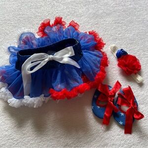 4th of July Red, White, & Blue Tulle Skirt, Shoes, & Headband Set for Baby Girl